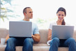 Foto: Portrait of college students studying together on laptops Portrait of college students studying together on laptops