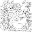 Bear carrying a little girl in basket (folk tale characters)