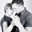 Elegant and happy romantic dancing couple