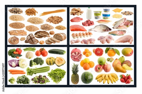 Healthy food guide on white background Healthy food guide on white background