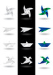 origami design elements - paper windmill, air plane, ship, bird