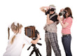Happy family with three camera. Isolated. Happy family with three camera. Isolated.