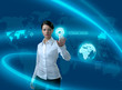 Photo: Future business solutions businesswoman in interface Future business solutions businesswoman in interface