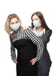 two girlfriends in medical masks together against viruses