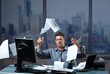 Businessman throwing documents into air