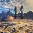 alien UFO ship in futuristic landscape alien UFO ship in futuristic landscape