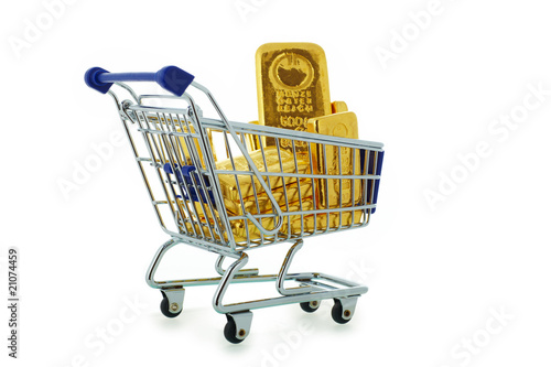 Photo: Goldbarren im Einkaufswagen Goldbarren im Einkaufswagen
