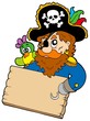 Pirate with parrot holding table