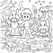 boy surrounded by wolfs holds a torch