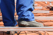 Man lay a cable for solar electricity