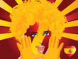 Spanish fan with face paint encourage and scream Spanish fan with face paint encourage and scream