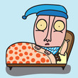 man scared in the bed, or with insomnia