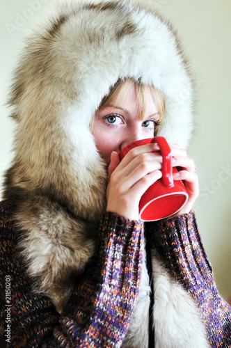 Photo: drinking winter girl drinking winter girl