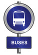 Detalii fotografie Buses graphic and text information sign mounted on post