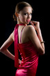 woman in a red dress