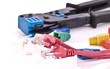 Closeup of crimping tool for RJ-45 and Cat5 cable jacks