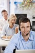 Operator talking on headset