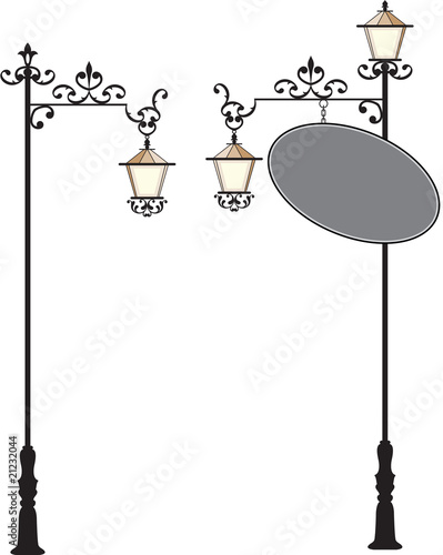 Vector: Wrought Iron Signage with Lamp Wrought Iron Signage with Lamp