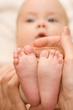 little feet baby in the hands of the mother