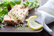 Salmon dish with salad
