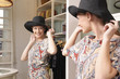 Beautiful lady trying a hat