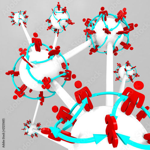 Illustration: Many connected people on linked worlds Many connected people on linked worlds