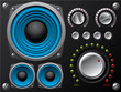 Blue speakers with amplifier and knobs Blue speakers with amplifier and knobs