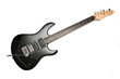Photo: Black Electric Guitar With Six Strings isolated Black Electric Guitar With Six Strings isolated
