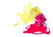 Photo: Manicure. Pink and yellow nail enamel. Manicure. Pink and yellow nail enamel.