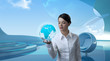 Attractive brunette with globe in future