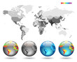 Globes on gray detailed map Globes on gray detailed map