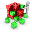3d man with red and green blocks 3d man with red and green blocks