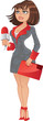 Reporter girl in gray suit with red folder