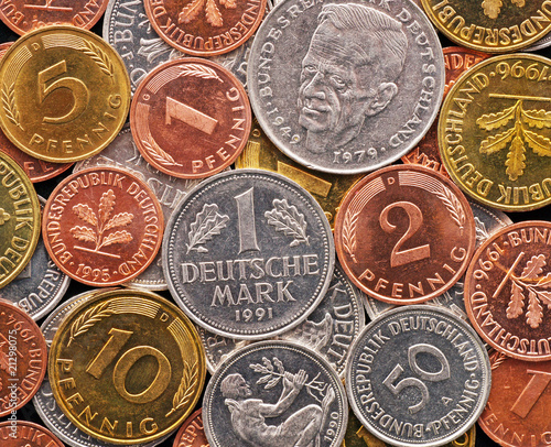 Photo: Deutsche Mark und Pfennige - Old German Currency Deutsche Mark und Pfennige - Old German Currency