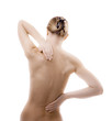 Woman massaging pain back Woman massaging pain back