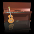 Piano trumpet and guitar isolated on a black background