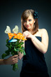girl receives a flower bouquet