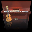 Piano trumpet and guitar isolated on a black background