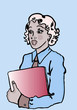 Business woman with laptop in hand  retro pinup style