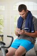 Man sitting on stationary bike