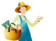 Jardinier et panier de légumes