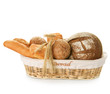 Bread in a basket.Isolated on white