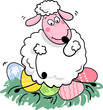 silly sheep sitting on easter eggs
