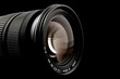 closeup of camera lens over black background