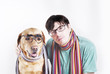 man in glasses and dog in glasses man in glasses and dog in glasses
