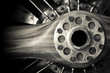 wooden aircraft propeller and engine cylinders