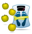Blue bathroom scale with apples for diet concept