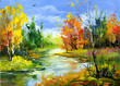 Autumn landscape with the wood river Autumn landscape with the wood river