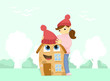 Lovely girl hugs house. Vector illustration. Lovely girl hugs house. Vector illustration.