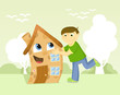 Happy man hugs his house. Vector illustration. Happy man hugs his house. Vector illustration.